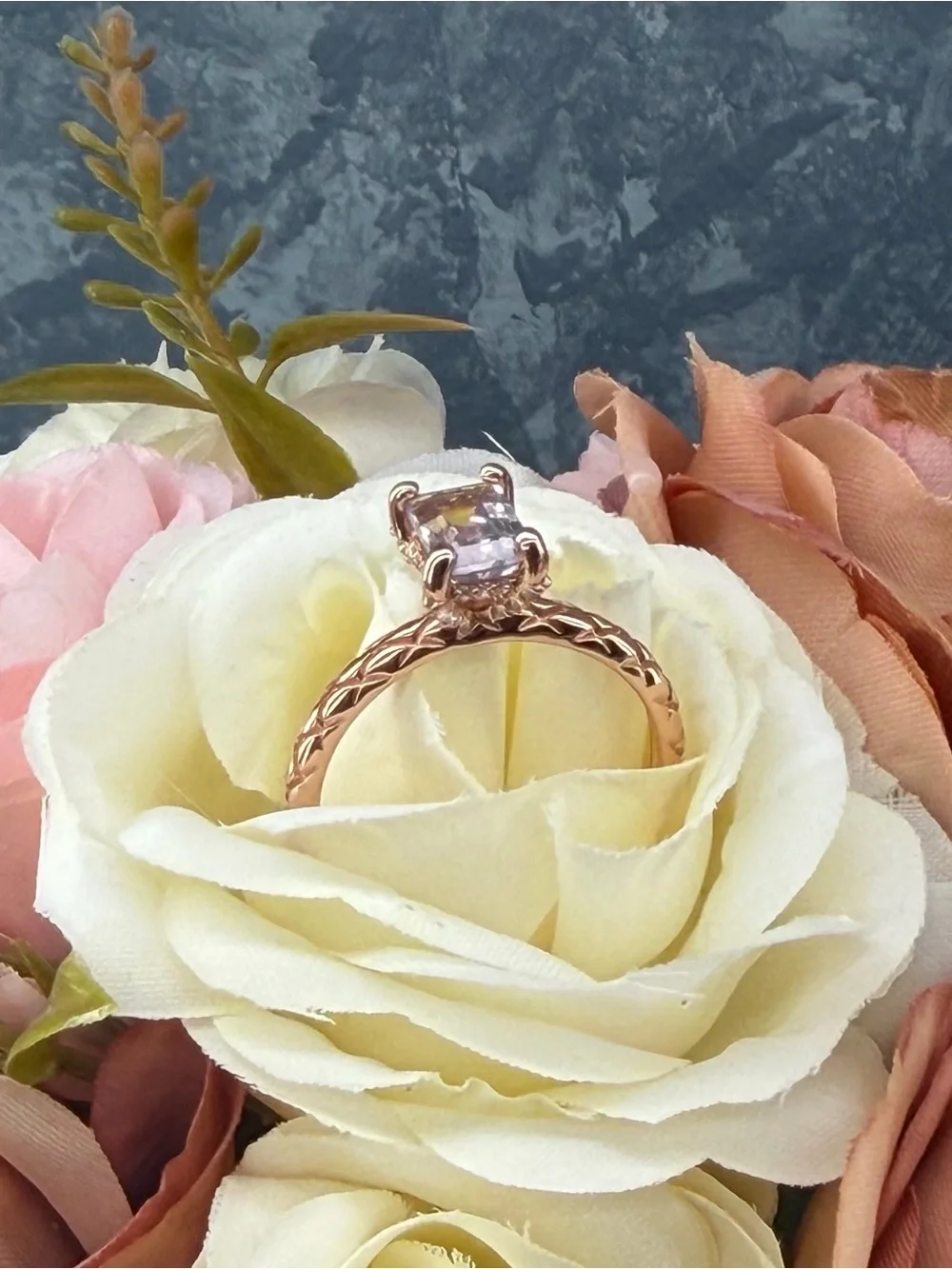 Stunning Hidden Halo Natural 1CT Pink Amethyst Ring 18K Rose Gold plated Size 8